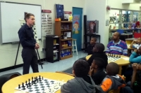 Michael Adams speaking to the students of Scott Lake Elementary